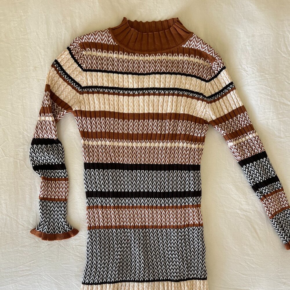 Knit, Bell Sleeve Mock Neck Dress